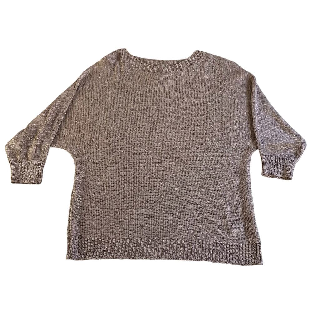 Womens Top Size Medium Sequin Sweater Batwing Sleeve Rose Gold Business Casual - Picture 6 of 9